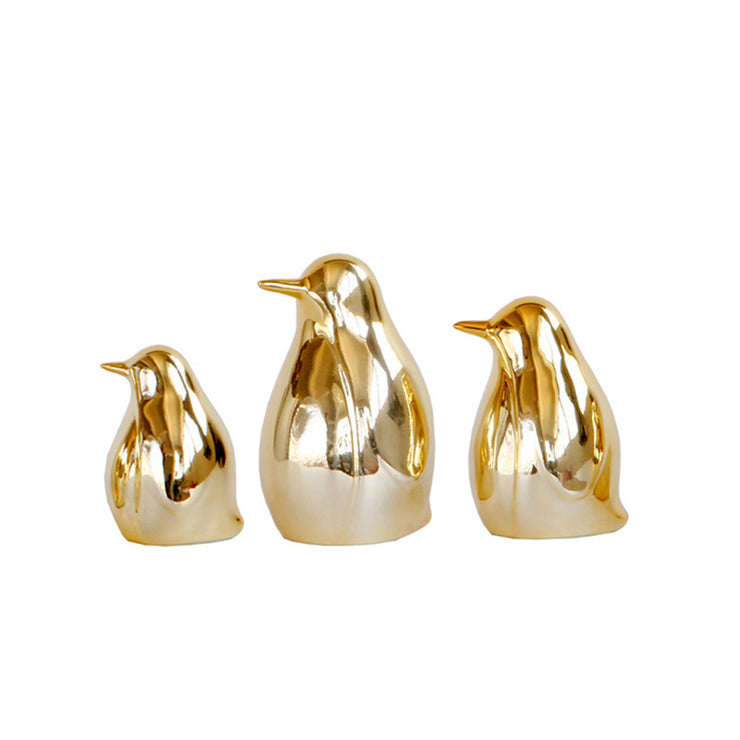 Cartoon electroplating golden penguin ceramic ornaments