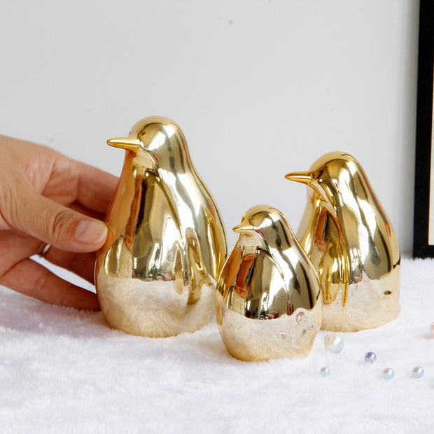 Cartoon electroplating golden penguin ceramic ornaments