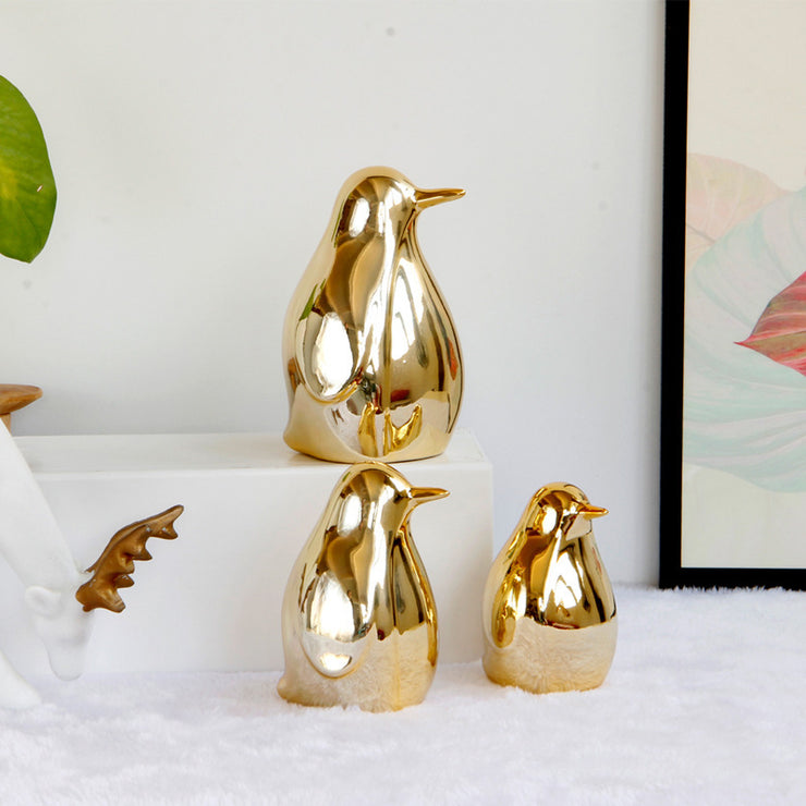 Cartoon electroplating golden penguin ceramic ornaments