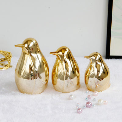 Cartoon electroplating golden penguin ceramic ornaments