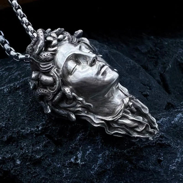 Handcrafted Sterling Silver Medusa s925 Silver Necklace Ancient Greek Myth Snake Woman Pendant Featured Pendant