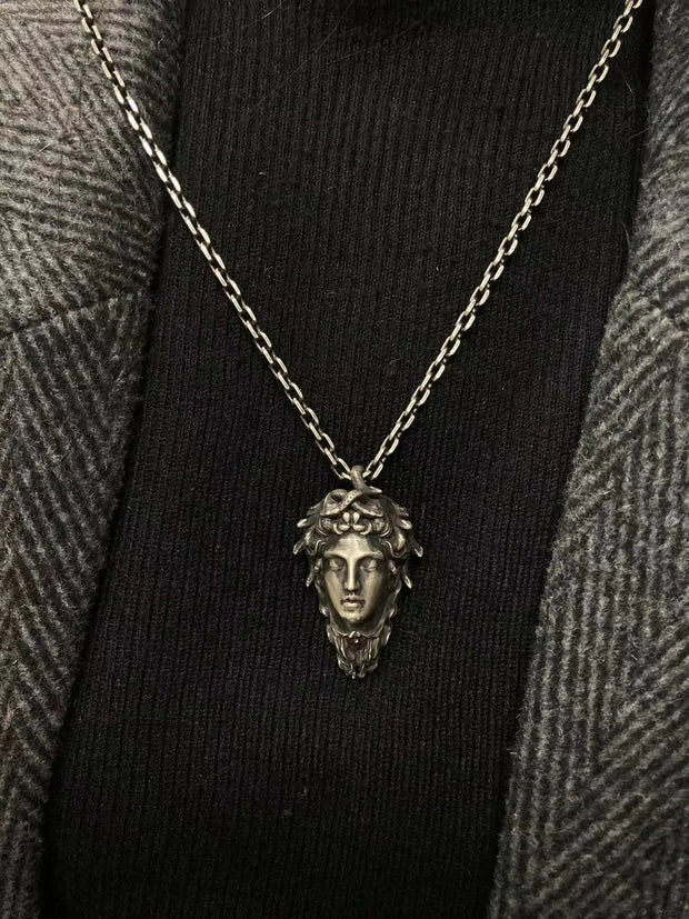 Handcrafted Sterling Silver Medusa s925 Silver Necklace Ancient Greek Myth Snake Woman Pendant Featured Pendant