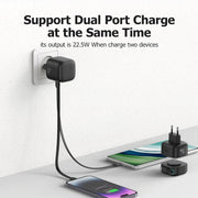 USAMS USB GaN Charger 35W Type C PD Fast Phone Charger Built in Quick Charge Cable EU Plug for iPhone 15  Pro Max Xiaomi Samsung