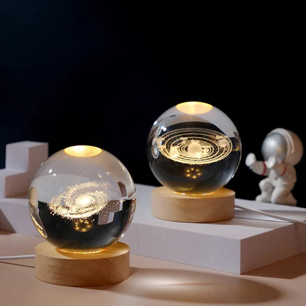 Gift Festival USB LED Night Light, Galaxy Crystal Ball Lamp, 3D Planet Moon Lamp, Home Decoration